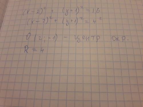 Найдите координаты окружности (x-2)^2+(y+1)^2=16