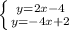 \left \{ {{y=2x-4} \atop {y=-4x+2}} \right.