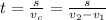 t = \frac{s}{v_c} = \frac{s}{v_2-v_1}