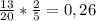 \frac{13}{20}* \frac{2}{5} = 0,26