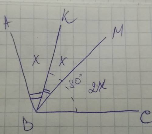 Промінь bm є біссектрисою кута авс,промінь вк є біссектрисою кута авм. знайдіть градусну міру кута а
