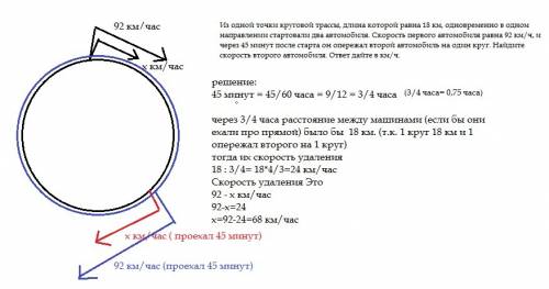 Из одной точки круговой трассы, длина которой равна 18 км, одновременно в одном направлении стартова