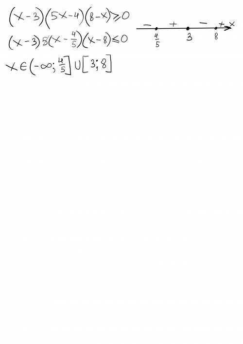 Как решить неравенство (x-3)(5x-4)(8-x)больше или равно нулю