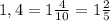 1,4 = 1\frac{4}{10} = 1 \frac{2}{5}