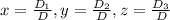 x=\frac{D_1}{D},y=\frac{D_2}{D},z=\frac{D_3}{D}