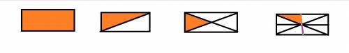 Начертите прямоугольник,первый прямоугольник оставте целым,второй разделите на две равные части,трет