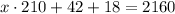 x \cdot 210 + 42 + 18 = 2160