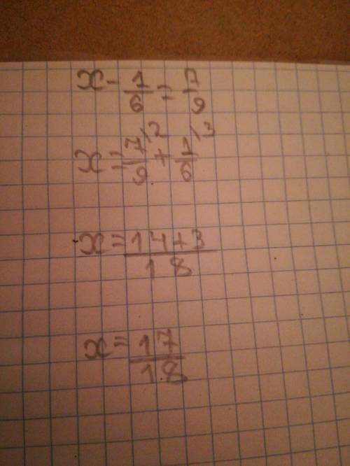 Решите уравнения 2} x-1/6=1/9 4} x-5/24=11/12 6}x-1/6=7/9 8}y+2/5=1/2