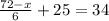 \frac{72-x}{6} +25=34