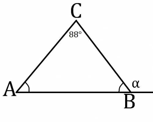 Втреугольнике авс угол с равен 88 градусов ас=вс. найдите градусную меру внешнего угла при вершине