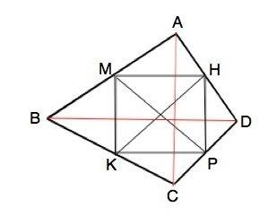 Ввыпуклом четырехугольнике abcd длина диагонали ac составляет 3/4 длины диагонали bd. отрезки, соеди