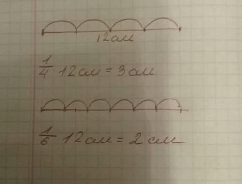 Отрезок 12 см.найти одну четвертую , одну шестую этого отрезка
