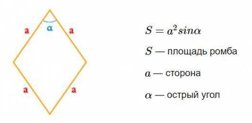 Известен угол и сторона ромба. как найти площадь