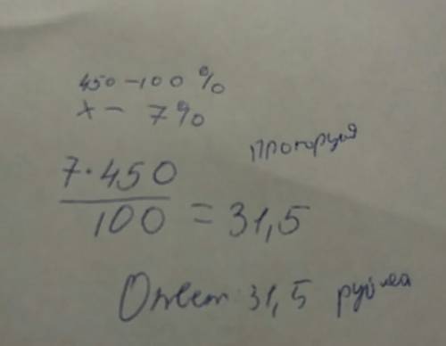 Сколько рублей будет скидка,если товар стоит 450 руб а скидка 7%