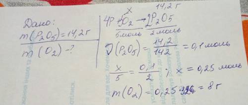 Сколько граммов кислорода вступит в реакцию если образуется 14.2 граммов p2o5