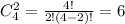 C_4^2 = \frac{4!}{2!(4-2)!} = 6