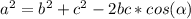 a^2=b^2+c^2-2bc*cos(\alpha)