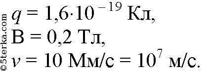 Яка сила діє на протон, що рухається зі швидкістю 10 м/с в магнітному полі з індукцією 200мтл?