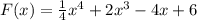 F(x) = \frac{1}{4} x^4 +2x^3-4x+6