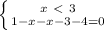 \left \{ {{x\ \textless \ 3} \atop {1-x-x-3-4=0}} \right.