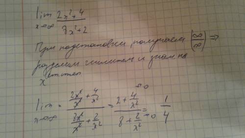 Lim стремится к бесконечности 2x^2+4/8x^2+2. ((