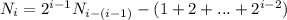 N_i= 2^{i-1}N_{i-(i-1)} - (1+2+...+2^{i-2})