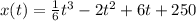 x(t)= \frac{1}{6} t^{3} -2t^2+6t+250