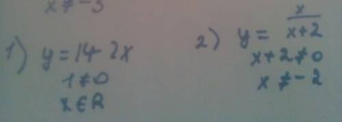 Найдите: a) область определения функции,заданной формулой: 1) y=14-2x. 2) y=x/x+2