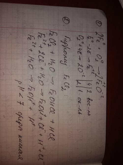 Fe+o2=2feo-электронный fecl2+h2o=fe (oh)cl+hcl-полное и краткое ионные уравнения