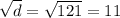 \sqrt{d} = \sqrt{121} = 11