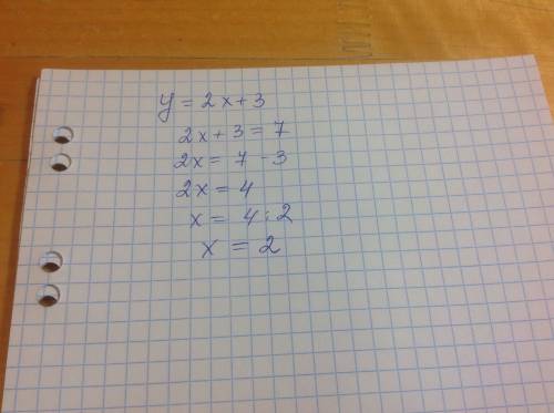 Y=2x+3 при каком значении x значение y равно 7?