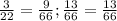 \frac{3}{22} = \frac{9}{66} ; \frac{13}{66} = \frac{13}{66} &#10;&#10;