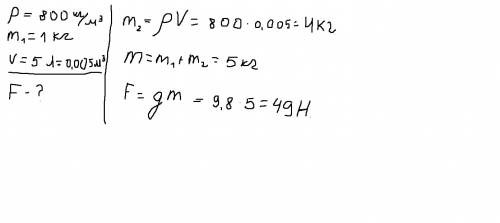 40 в бидон масса которого 1 кг налили 5 л керосина (плотность 800 кг на м в кубе) какую силу нужно п