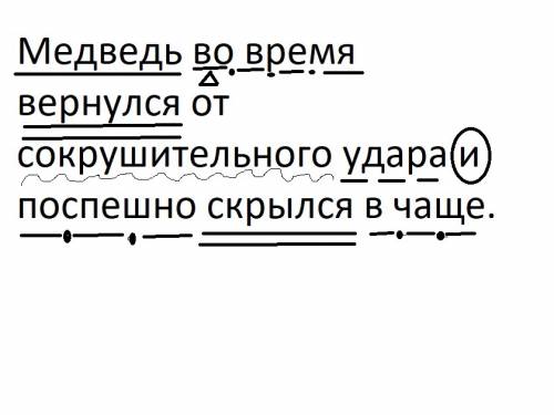 Сделать синтаксическом разборе предложения медведь во время вернулся от сокрушительного удара и посп