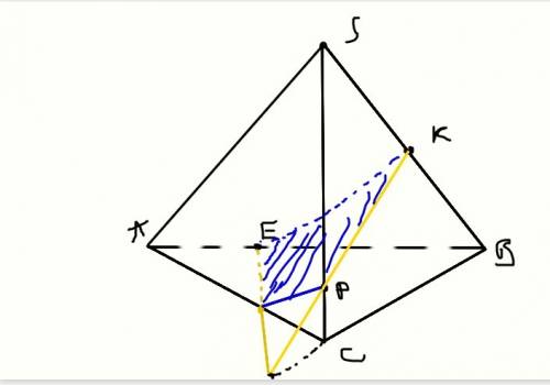 Втреугольной пирамиде sabc точки е, к, р, принадлежат ребрам ав, sb, sc соответственно, причем pk не
