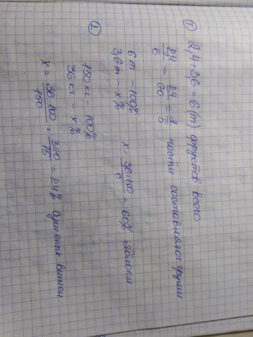 1вариант. 1. в магазин 2,4 т груш и 3,6 т яблок. во сколько раз больше яблок, чем груш? какую часть