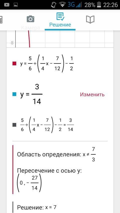 Решите уравнение 5/6÷(1/4x-7/12)-1/2=3/14