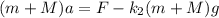 (m+M)a=F-k_2(m+M)g