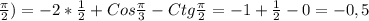 \frac{ \pi }{2})= - 2* \frac{1}{2} +Cos \frac{ \pi }{3}-Ctg \frac{ \pi }{2}=-1+ \frac{1}{2}-0=-0,5