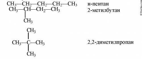 Структурная формула пентана c5h12 и формулу всех его изомеров