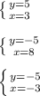 \left \{ {{y=5} \atop {x=3}} \right.\\\\ \left \{ {{y=-5} \atop {x=8}} \right.\\\\ \left \{ {{y=-5} \atop {x=-3}} \right.