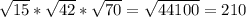 \sqrt{15}* \sqrt{42} * \sqrt{70} = \sqrt{44100} =210