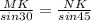 \frac{MK}{sin 30} = \frac{NK}{sin 45}