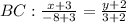 BC: \frac{x+3}{-8+3}= \frac{y+2}{3+2}