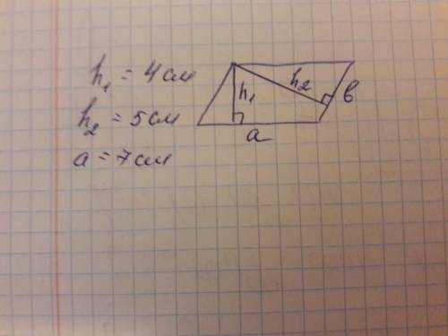 Высоты параллелограмма равны 4 и 5 см. большая сторона параллелограмма равна 7 см. найти меньшую сто