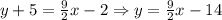 y+5 = \frac{9}{2} x-2 \Rightarrow y = \frac{9}{2} x-14