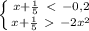 \left \{ {{x+ \frac{1}{5}\ \textless \ -0,2} \atop {x+ \frac{1}{5}\ \textgreater \ -2x^2}} \right.