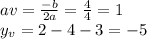 a{v}= \frac{ - b}{2a} = \frac{4}{4} = 1\\ y_{v} = 2 - 4 - 3 = - 5