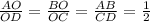 \frac{AO}{OD} = \frac{BO}{OC} = \frac{AB}{CD} = \frac{1}{2}