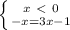 \left \{ {{x\ \textless \ 0} \atop {-x=3x-1}} \right.